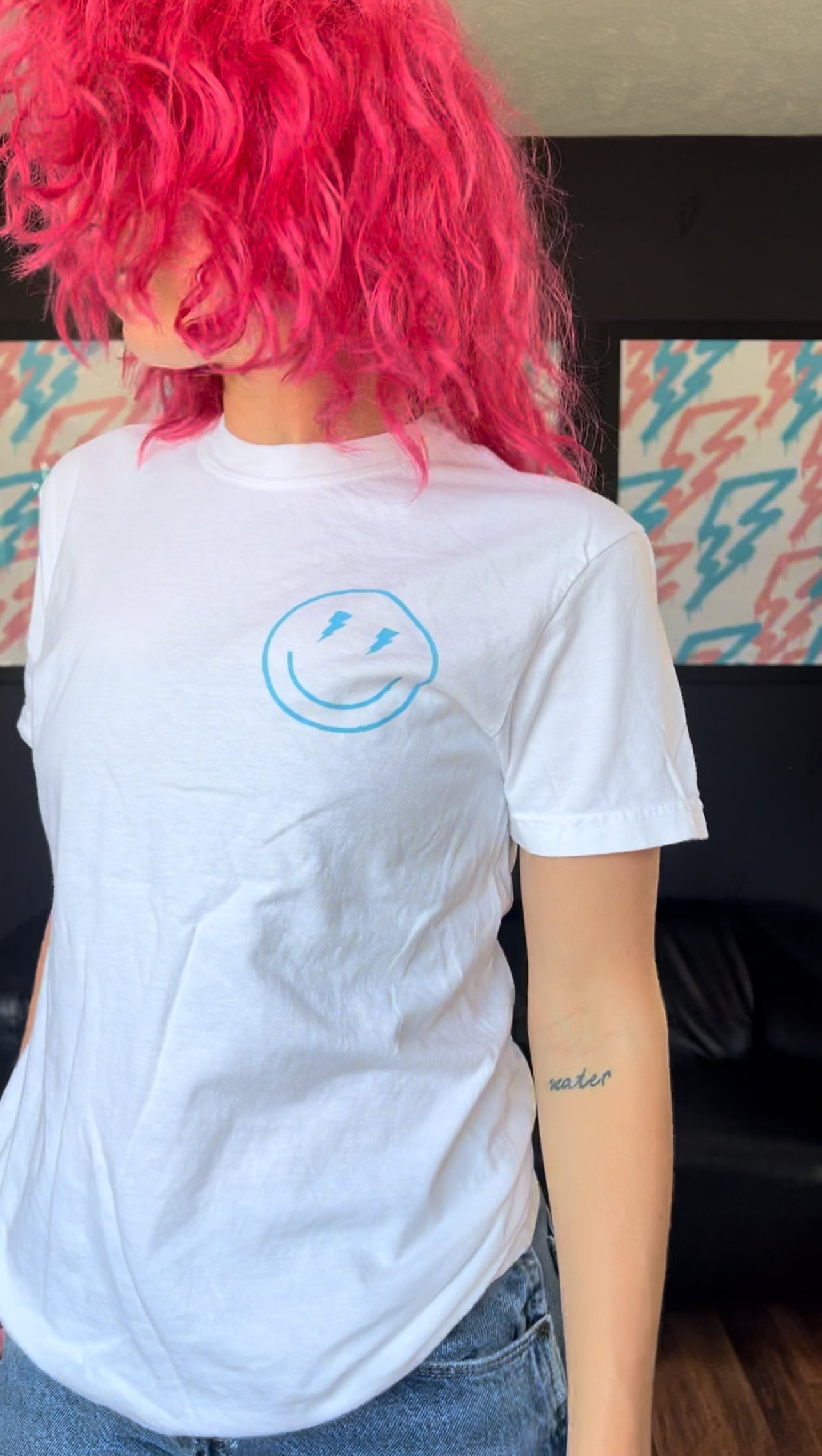 White/Blue Checkered Smiley Tee