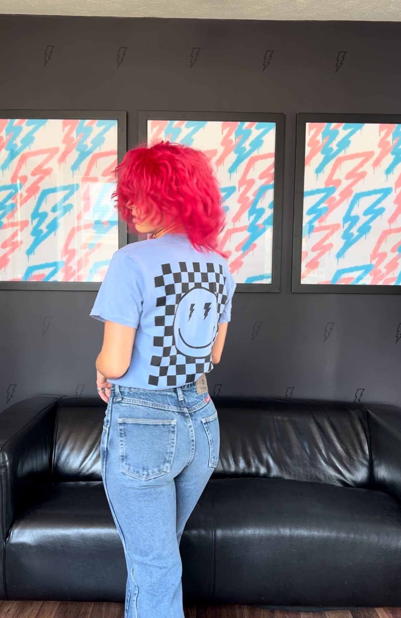 Blue Checkered Smiley Tee